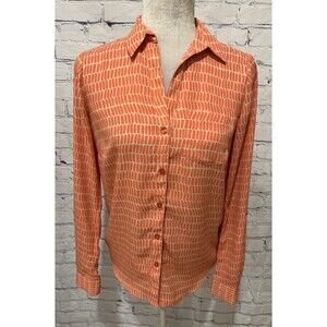 Limited Ashton orange and tan print collared roll-tab sleeves Button Down Top XS